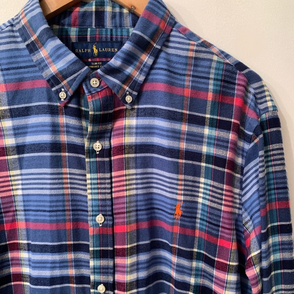 Polo Ralph Lauren Shirt Mens Extra Large Multicolor Slim Fit Performance Flannel - Picture 1 of 12